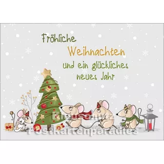 Postkarte Mäuse Weihnachten - Fröhliche Weihnachten und ein glückliches neues Jahr