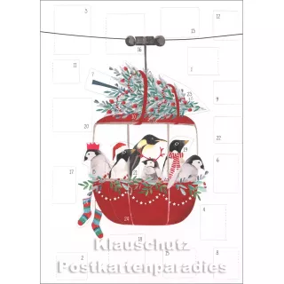 Doppelkarte Weihnachten von Discordia - Adventskalender - Pinguin Seilbahn