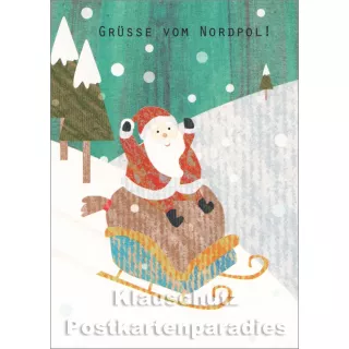 Holzschliffpappe Postkarte von Blankensteyn zu Weihnachten - Grüße vom Nordpol