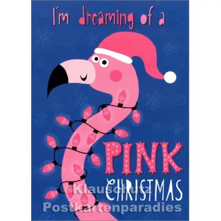 Pink Christmas Flamingo mit Weihnachtsmütze - Inkognito Postkarte