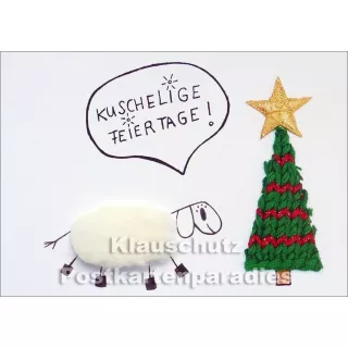 Schaf - Kuschelige Feiertage | Inkognito Plüsch Weihnachtskarte mit aufgeklebtem Plüschfell