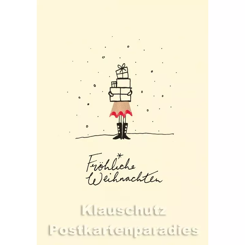 Buntstift Spitzer Doppelkarte Weihnachten von Discordia  - Fröhliche Weihnachten - Frau mit Geschenken