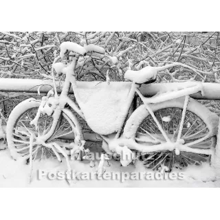 Weiße Weihnachten - Postkarten Sparset - Fahrrad im Schnee