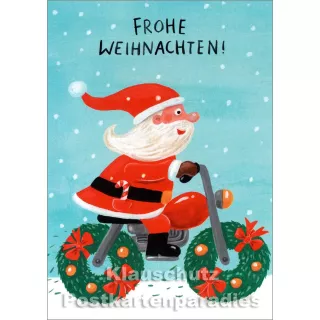 Weihnachtsmann auf Weihnachtsmotorrad - Grafik Weihnachtskarte