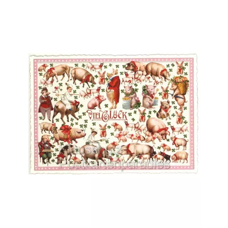 Nostalgische Glitterkarte von ACTEtre - Viel Glück Schweine