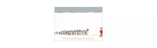 Weihnachtsmann und Pinguine | Weihnachtspostkarte