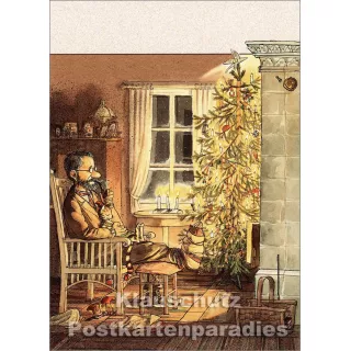 Pettersson und Findus unterm Weihnachtsbaum - Postkarte