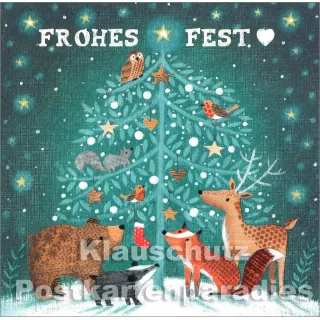 Quadratische Postkarte zu Weihnachten von SkoKo - Tierische Weihnachten