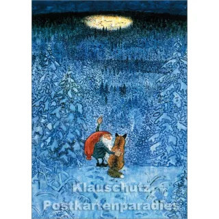 Wichtel und Fuchs in einer Winternacht - Discordia Weihnachtskarte