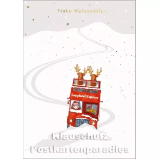 Weihnachtspostkarte mit goldfarbener Lackierung - Lappland Express