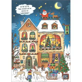 Wimmelbild Weihnachtskarte von SkoKo - Wo sind die vier Zuckerstangen?