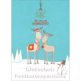 SkoKo Weihnachtskarte - Elche und Schneemann im Schnee