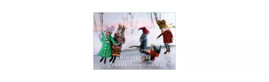 Familie Maus beim Schlittschuhlauf - Postkarte