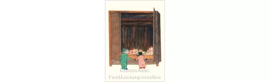 Geschenkeversteck | Postkarte Weihnachten Wolf Erlbruch