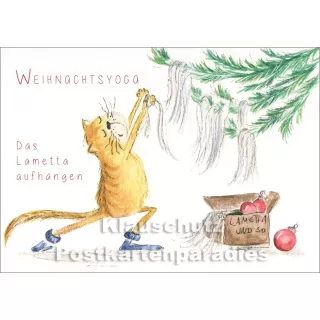 Weihnachtskarte - Weihnachtsyoga - Das Lametta aufhängen