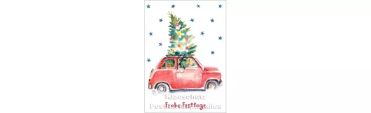 Rotes Auto mit Weihnachtsbaum | Weihnachtskarte