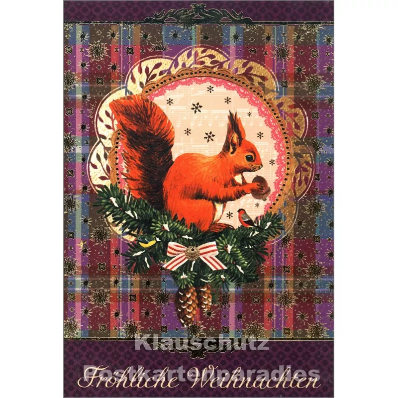 Weihnachten Doppelkarte mit goldfarbener Lackierung - Eichhörnchen mit Nuss
