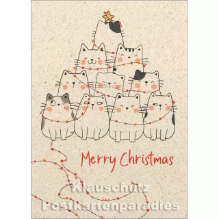 Graspapier Weihnachtskarte von Taurus - Merry Christmas Katzen