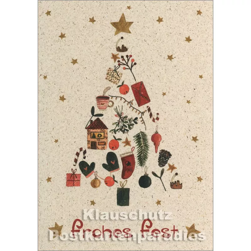 Graspapier Weihnachtskarte von Taurus -   Frohes Fest Weihnachtsbaum