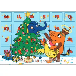 Die Maus (vom WDR) feiert Weihnachten vor einem Adventskalender - Postkarte