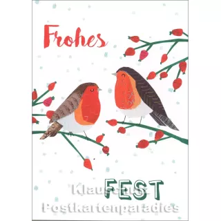 Frohes Fest | SkoKo Little Greetings Midi-Doppelkarte mit Rotkehlchen