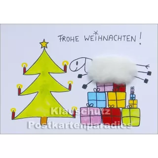 Schaf - Frohe Weihnachten | Inkognito Plüsch Weihnachtskarte mit aufgeklebtem Plüschfell