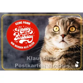 Mainspatzen Geburtstagskarte mit Katze | Keine Panik - wir werden alle älter