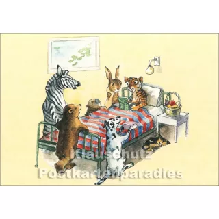 tierischer Besuch am Krankenbett | Taurus Kinder Postkarte