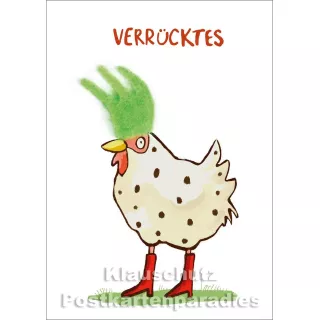 Verrücktes Huhn | Inkognito Plüsch Postkarte mit aufgeklebtem Plüschfell