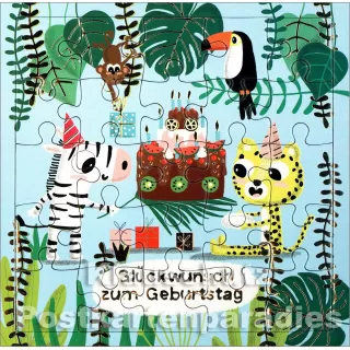 ActeTre Puzzlecard mit Tieren - Glückwunsch zum Geburtstag - mit Glückwunschkarte
