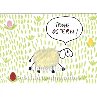 Schaf - Frohe Ostern | Inkognito Plüsch Osterkarte mit aufgeklebtem Plüschfell