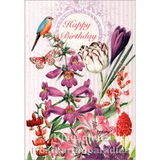 Doppelkarte mit Vogel und Blumen zum Geburtstag - Edition Tausendschön