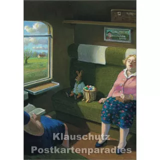 Osterhase im Zug - Michael Sowa | Inkognito Postkarte