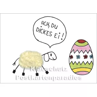 Schaf - Ach, du dickes Ei | Inkognito Plüsch Osterkarte mit aufgeklebtem Plüschfell
