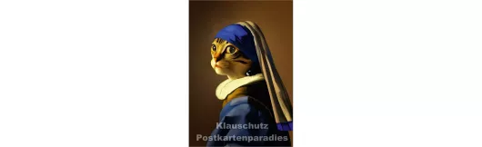 Katze Perlenohrring | Georges Victor | Kunstkarte