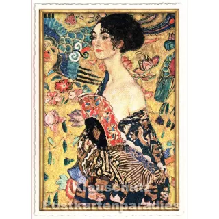 Kunst Glitterkarte | Gustav Klimt - Dame mit Fächer