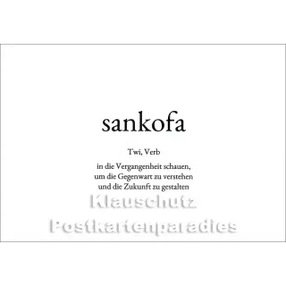 Wortschatzkarte | sankofa | Twi | in die Vergangenheit schauen, um die Gegenwart zu gestalten