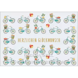 Goldfarbene Doppelkarte mit Prägung von Cityproducts - Glückwunsch Fahrräder